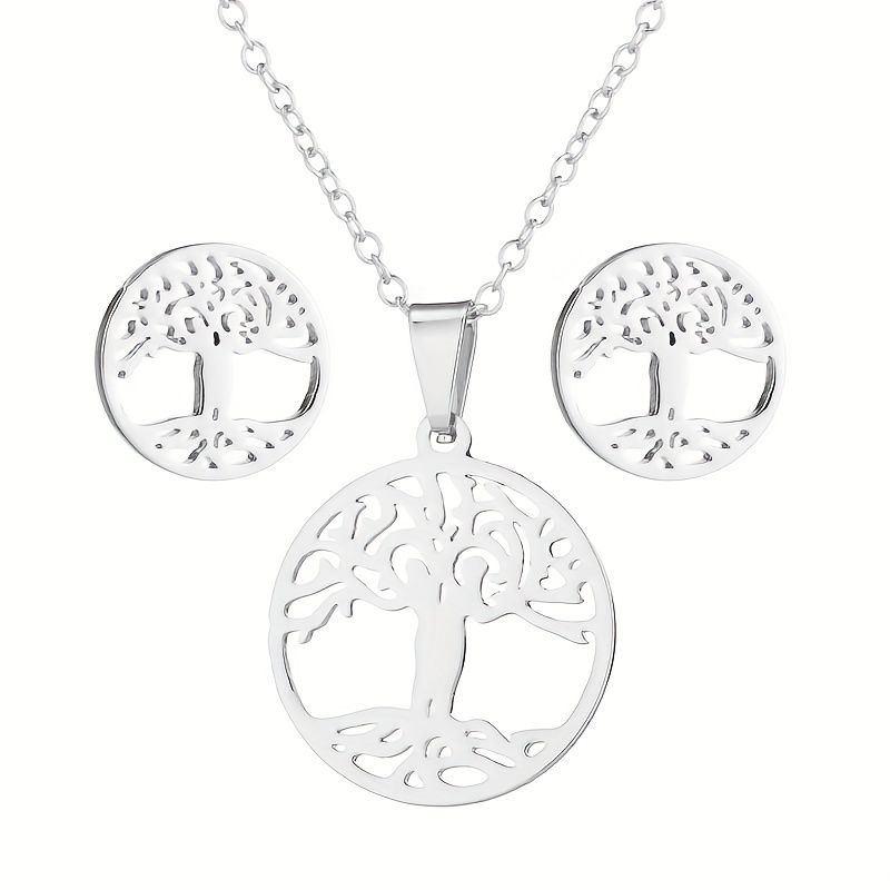 Stainless Steel Monstera Pendant Necklace Set